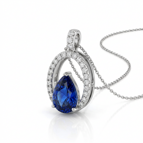 Колье с сапфиром и бриллиантами из белого золота 585 пробы