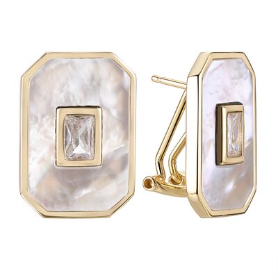 Серьги с перламутром и фианитом из серебра 925 пробы с позолотой