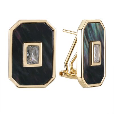 Серьги с перламутром и фианитом из серебра 925 пробы