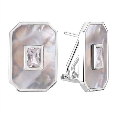 Серьги с перламутром и фианитом из серебра 925 пробы