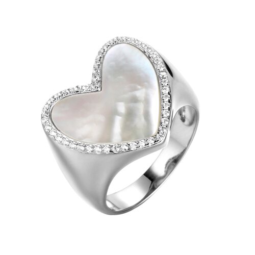 Кольцо с перламутром и фианитами из серебра 925 пробы