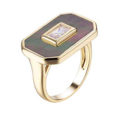 Кольцо с перламутром и фианитом из серебра 925 пробы с позолотой