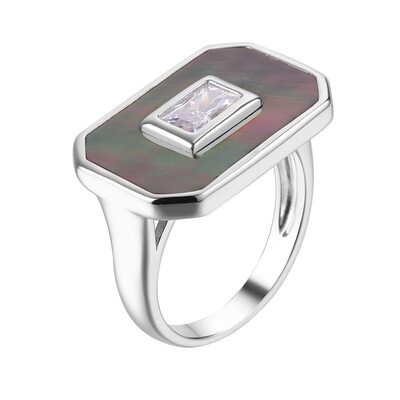 Кольцо с перламутром и фианитами из серебра 925 пробы