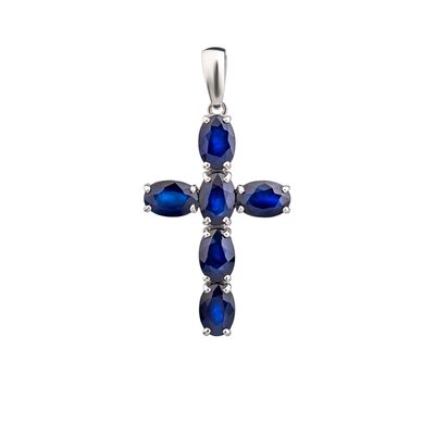 Декоративный крест с сапфирами из серебра 925 пробы