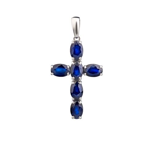 Декоративный крест с сапфирами из серебра 925 пробы