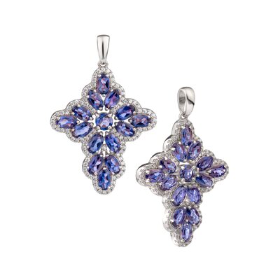 Подвеска с иолитом и фианитами из серебра 925 пробы