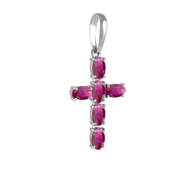 Декоративный крест с рубином из серебра 925 пробы