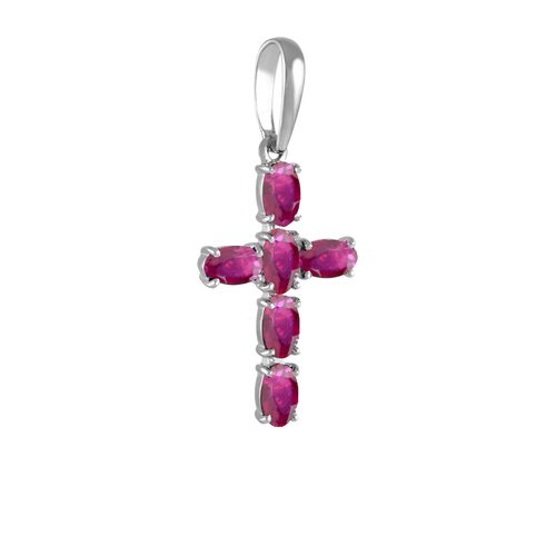 Декоративный крест с рубином из серебра 925 пробы