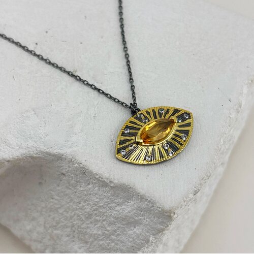 Колье с цитрином и топазами из серебра 925 пробы с позолотой