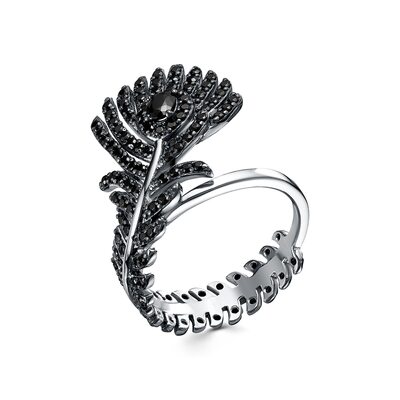 Кольцо "Перо" со шпинелью из серебра 925 пробы