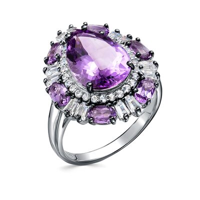Кольцо с аметистами и топазами из серебра 925 пробы