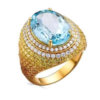 Кольцо с топазом, сапфирами и цирконом из серебра 925 пробы