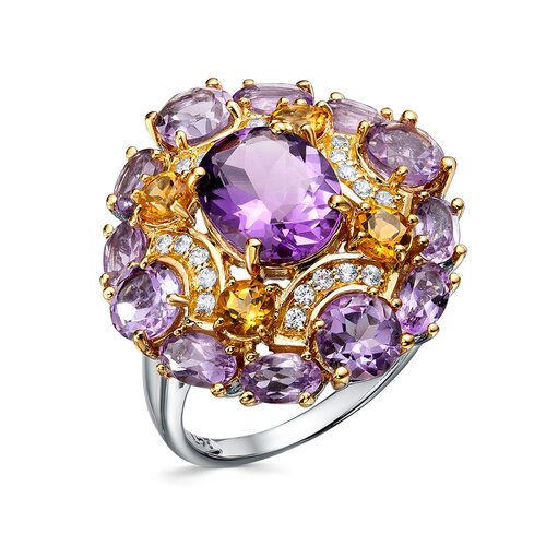 Кольцо с аметистами, цитринами и цирконом из серебра 925 пробы