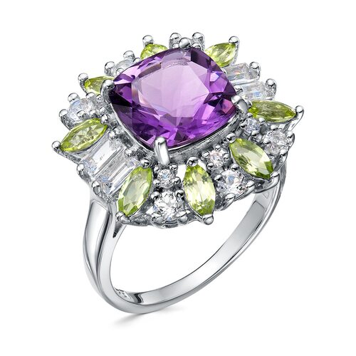Кольцо с аметистом, перидотом и топазами из серебра 925 пробы арт. R-04868-31-S00_KO_AM_PD_W