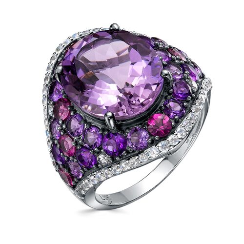Кольцо с аметистами, родолитом и цирконом из серебра 925 пробы