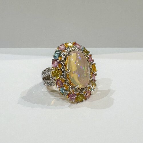 Кольцо с опалом, топазом, сапфирами и цирконом из серебра 925 пробы