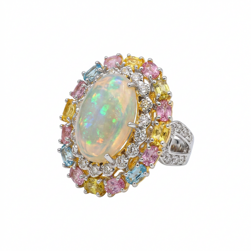 Кольцо с опалом, топазом, сапфирами и цирконом из серебра 925 пробы