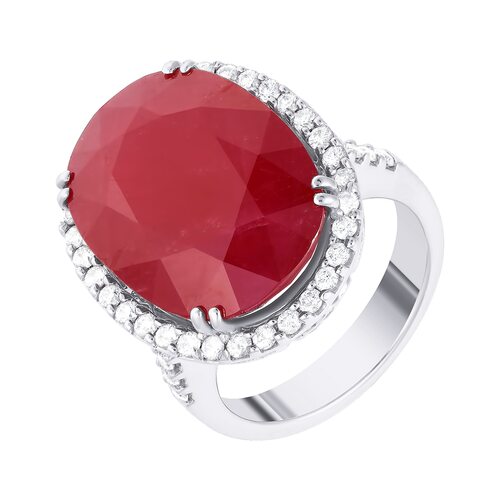 Кольцо с рубином и бриллиантами из белого золота 750 пробы