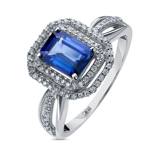 Кольцо с сапфиром и бриллиантами из белого золота 585 пробы