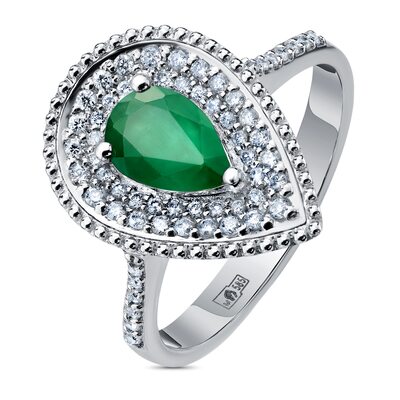 Кольцо с изумрудом и бриллиантами из белого золота 585 пробы