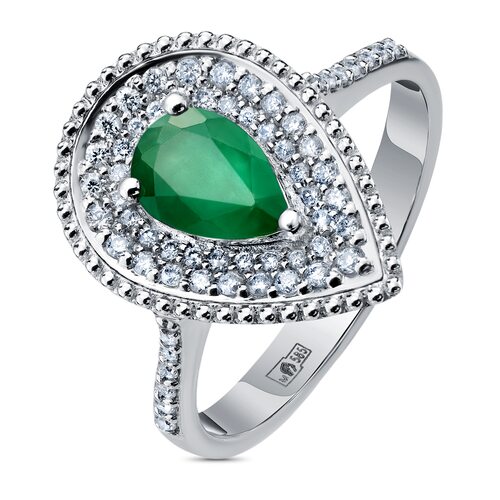 Кольцо с изумрудом и бриллиантами из белого золота 585 пробы