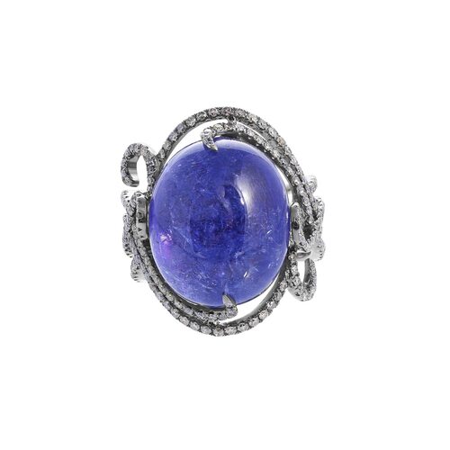 Кольцо с танзанитами и бриллиантами из черного золота 750 пробы