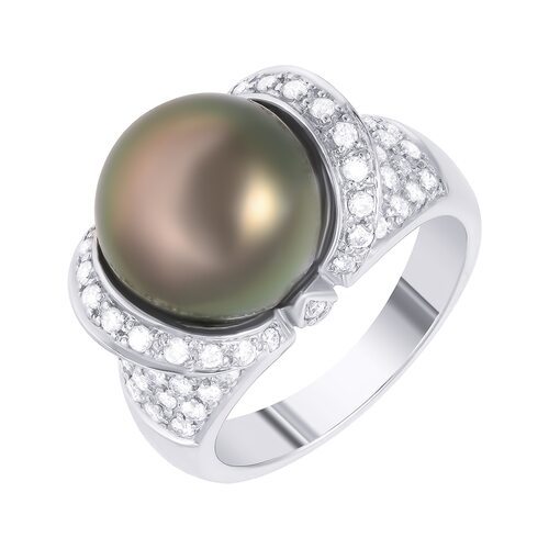 Кольцо с жемчугом и бриллиантами из белого золота 585 пробы