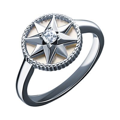 Кольцо с перламутром и фианитами из серебра 925 пробы