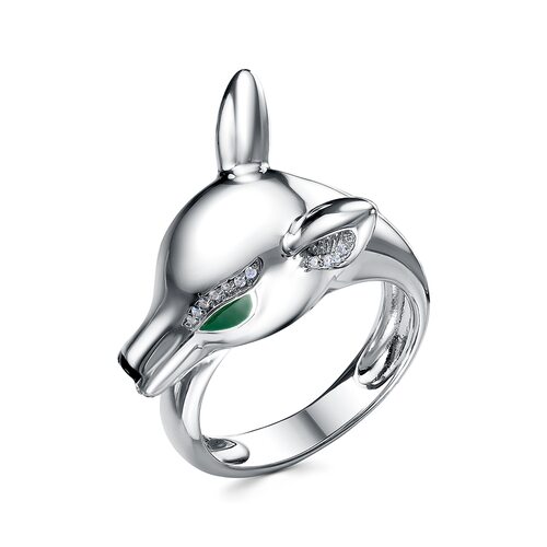Кольцо "Лань" с эмалью и фианитами из серебра 925 пробы