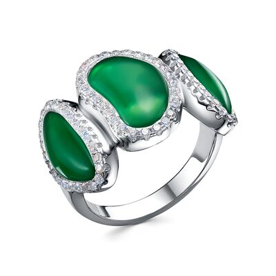 Кольцо с агатами и фианитами из серебра 925 пробы