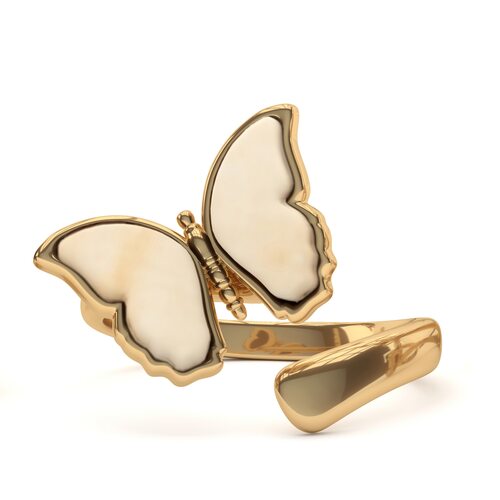 Кольцо "Бабочка" с янтарем из серебра 925 пробы с позолотой