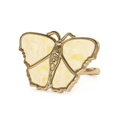 Кольцо "Бабочка" с янтарем из серебра 925 пробы с позолотой