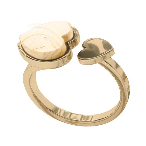 Кольцо "Сердца" с янтарем из серебра 925 пробы с позолотой