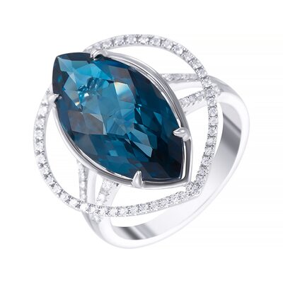 Кольцо с топазом и бриллиантами из белого золота 585 пробы