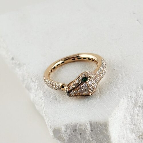 Кольцо "Змея" с бриллиантами и изумрудами из золота 585 пробы