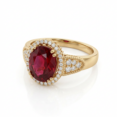 Кольцо с рубином и брилилантами из золота 585 пробы