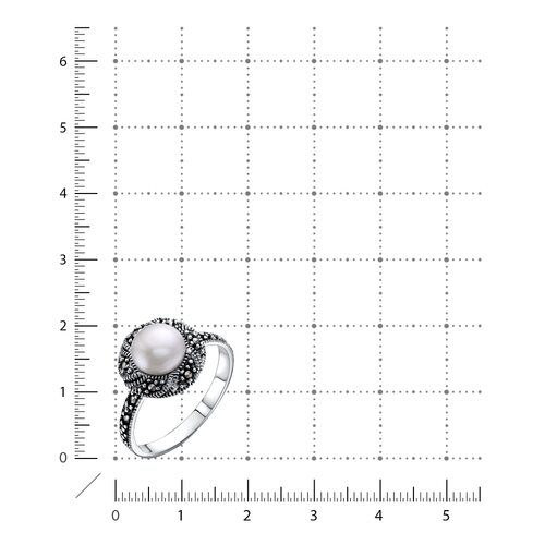 Кольцо с жемчугом и марказитом из серебра 925 пробы