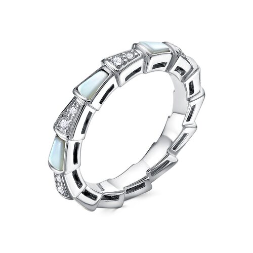 Кольцо с перламутром и фианитами из серебра 925 пробы