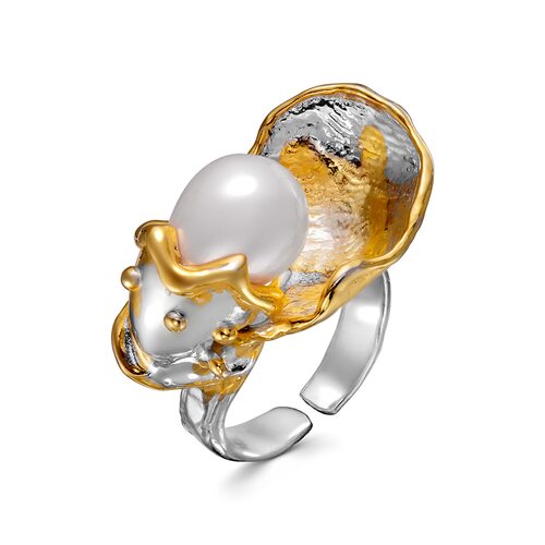 Кольцо с жемчугом из серебра 925 пробы с позолотой