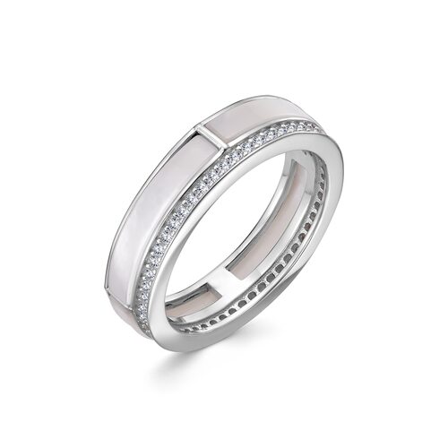 Кольцо с перламутром и фианитами из серебра 925 пробы