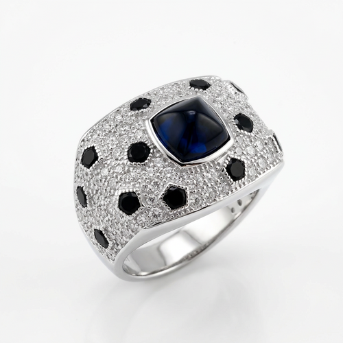 Кольцо с фианитами и эмалью из серебра 925 пробы