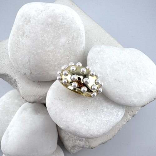 Кольцо с жемчугом из серебра 925 пробы с позолотой