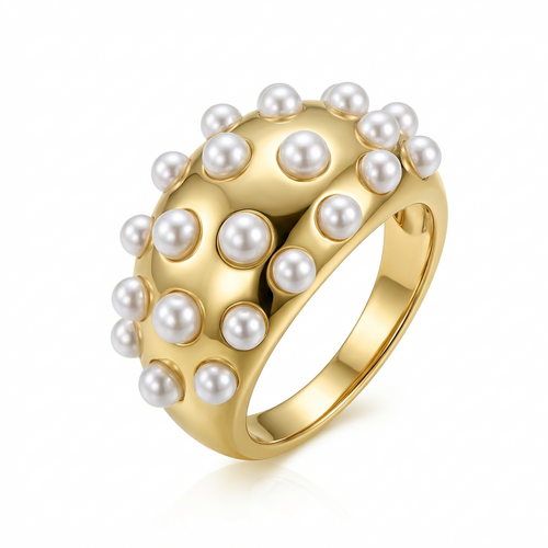 Кольцо с жемчугом из серебра 925 пробы с позолотой