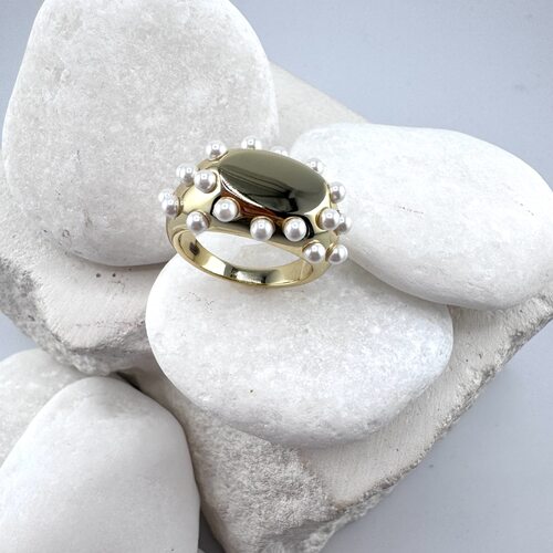 Кольцо с жемчугом из серебра 925 пробы с позолотой