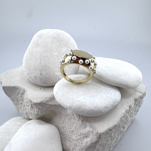 Кольцо с жемчугом из серебра 925 пробы с позолотой