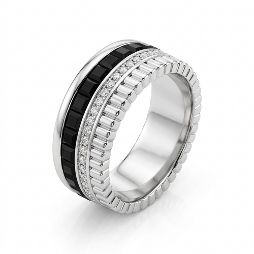 Кольцо с керамикой и фианитами из серебра 925 пробы