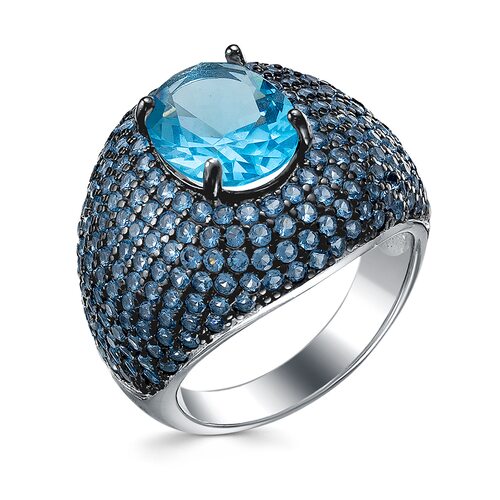 Кольцо со вставкой из ювелирного стекла и фианитами из серебра 925 пробы