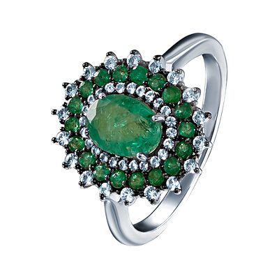 Кольцо с бериллом и топазом из серебра 925 пробы