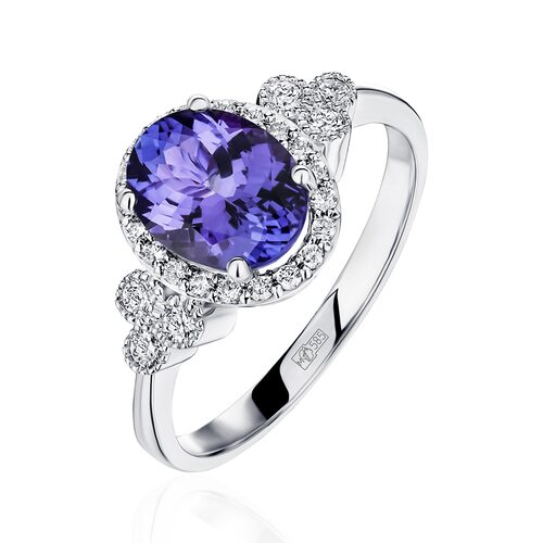 Кольцо с танзанитом и бриллиантами из белого золота 585 пробы