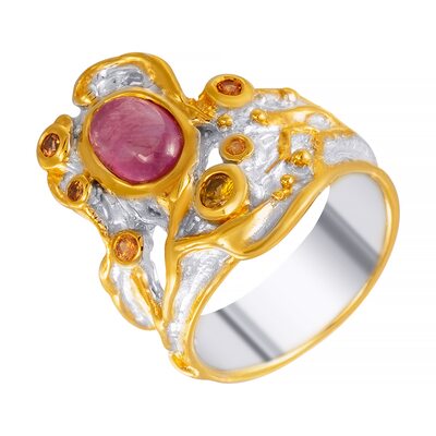 Кольцо с сапфирами из серебра 925 пробы с позолотой